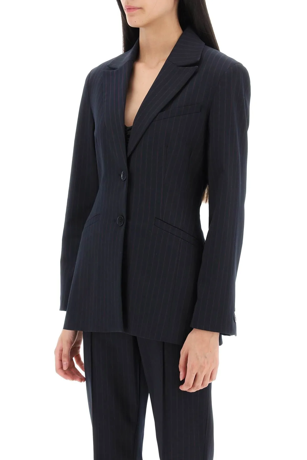 Ganni single-breasted pinstriped blazer