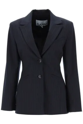 Ganni single-breasted pinstriped blazer