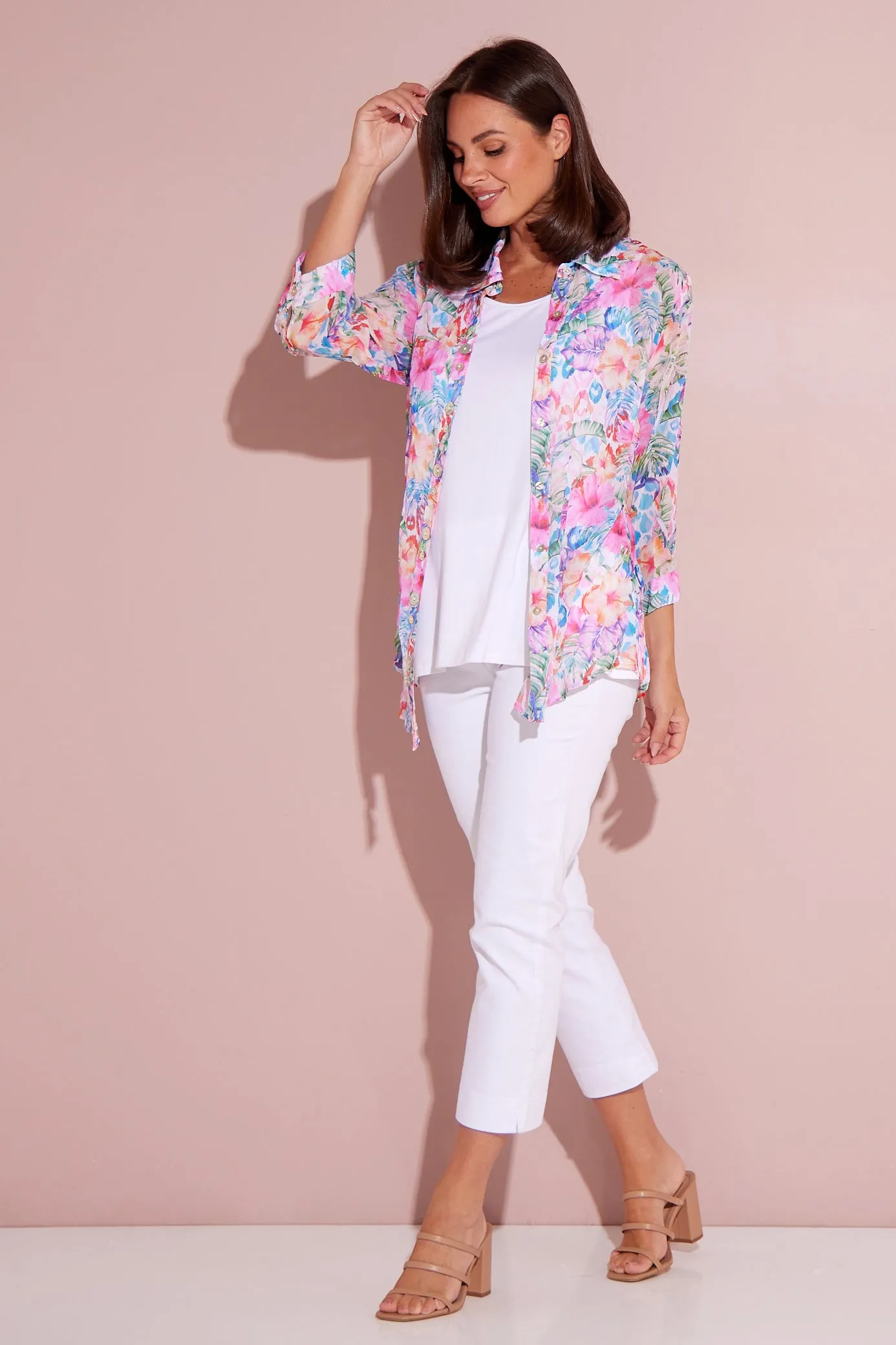 Georgette Digital Print Shirt - Sapphire Blooms (Pink Floral)