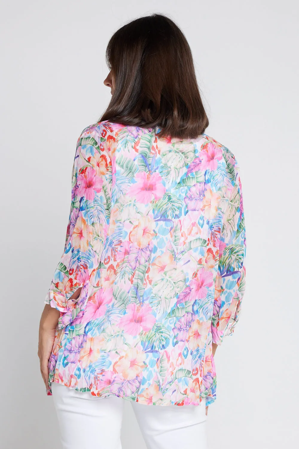 Georgette Digital Print Shirt - Sapphire Blooms (Pink Floral)