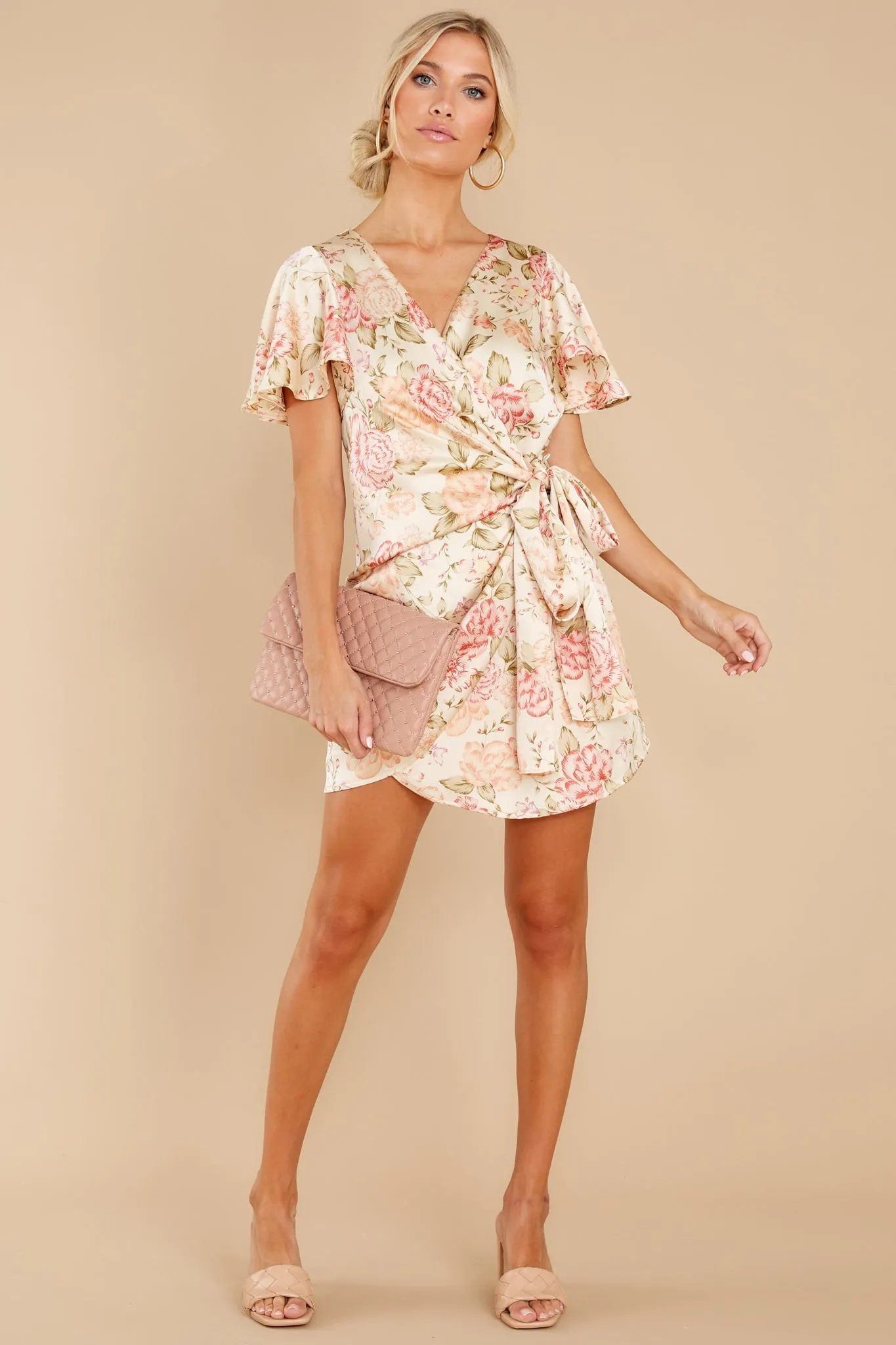 Get Growing Cream Floral Print Dress