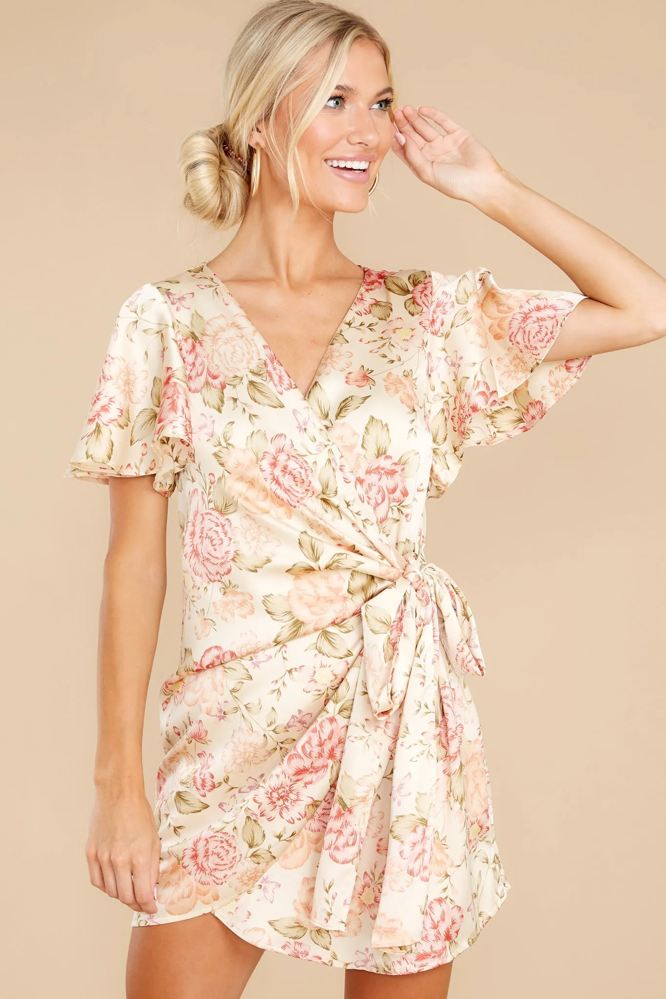 Get Growing Cream Floral Print Dress