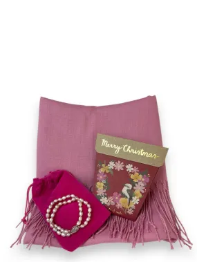 🎄Gift Pack - Dusky Pink Shawl   Pearl Bracelet and   Card