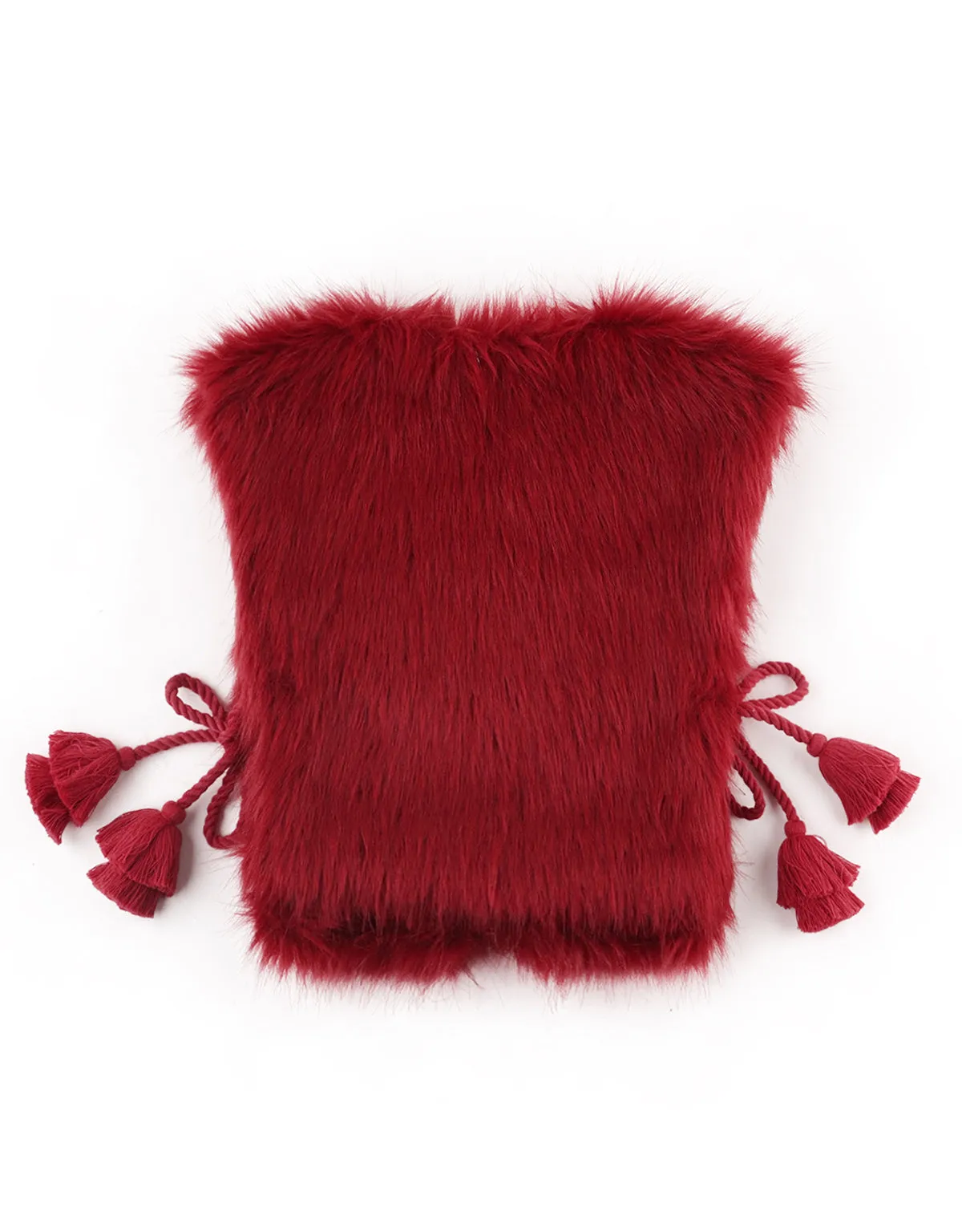 GIRLS FUR GILET WITH SIDE ROPE TIES AND TASSELS