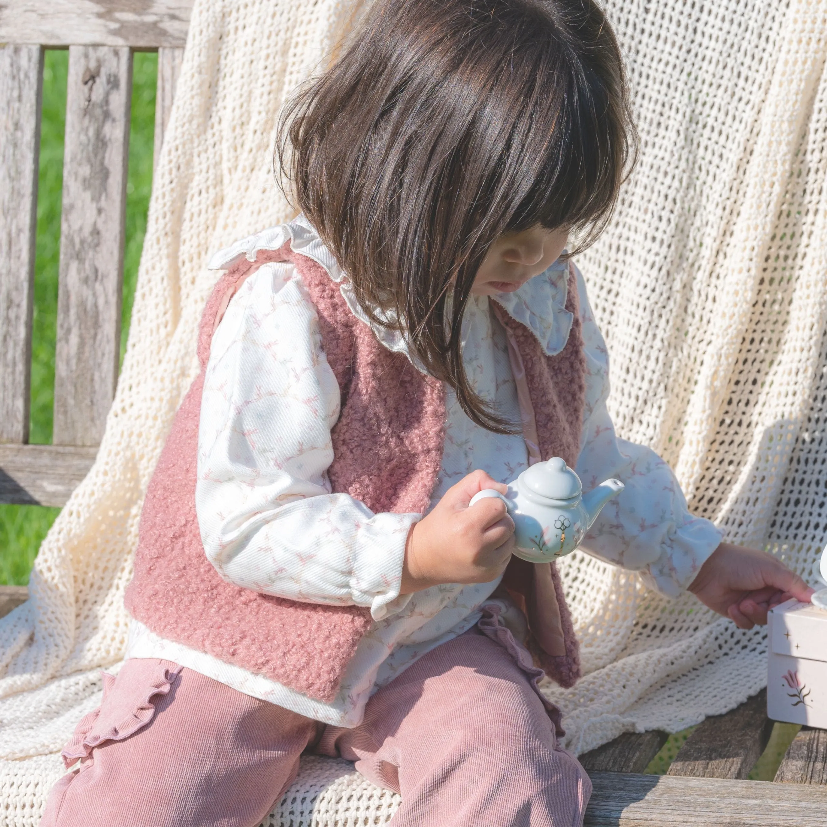 GLADYS | Girls Dusty Rose Bouclé Gilet