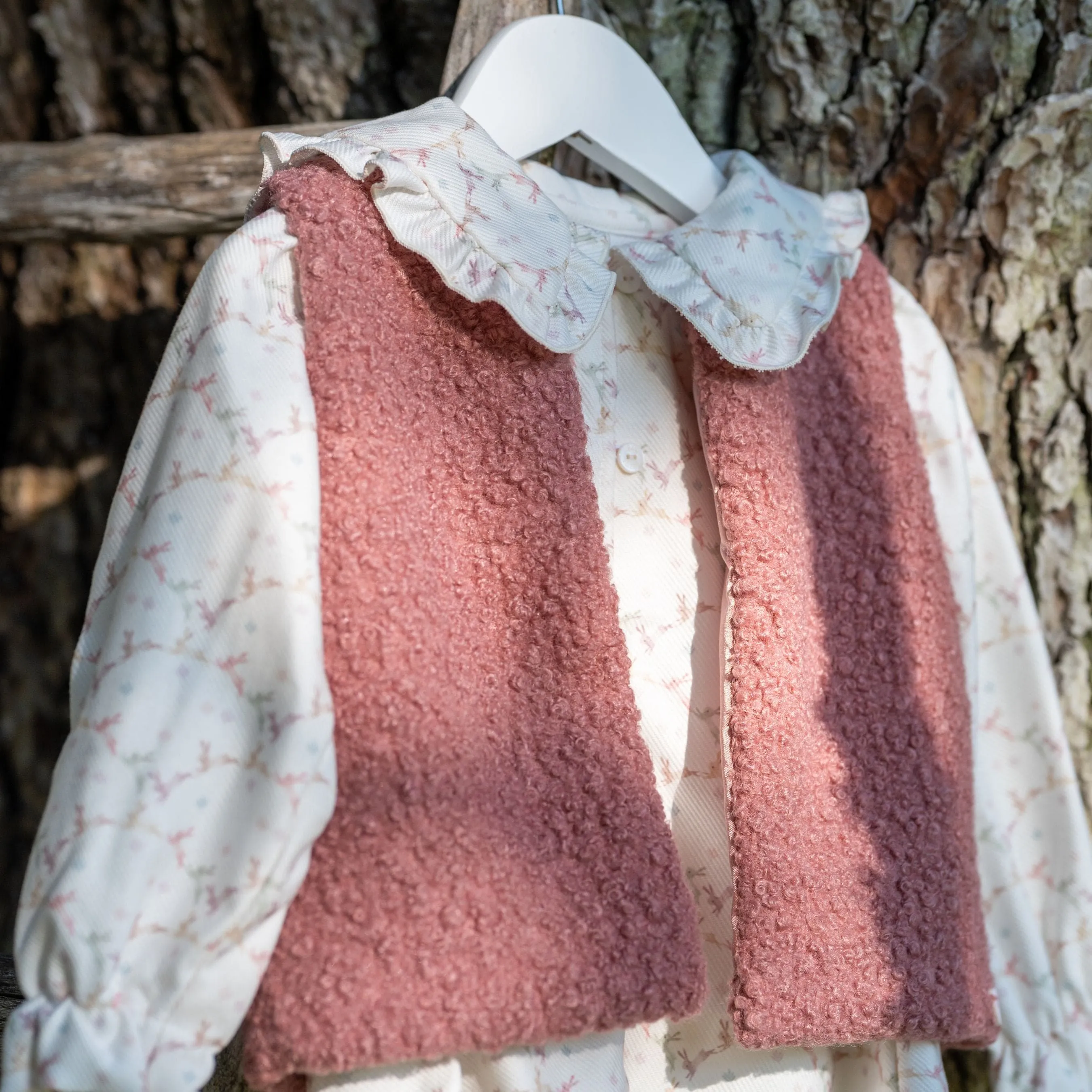 GLADYS | Girls Dusty Rose Bouclé Gilet