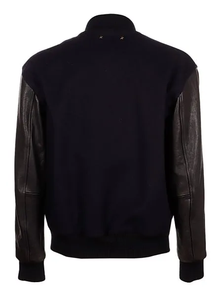 GOLDEN GOOSE Men's Wool Bomber Jacket with Leather Sleeves