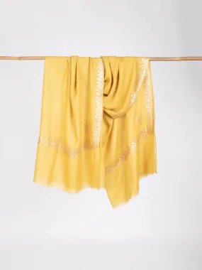 Golden Yellow Tilla Embroidered Stylish Pashmina Shawl - NAUVOO