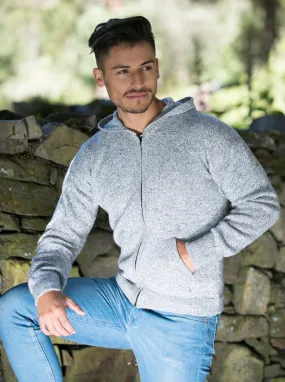 Gray Alpaca Wool Full Zip Hoodie for Men