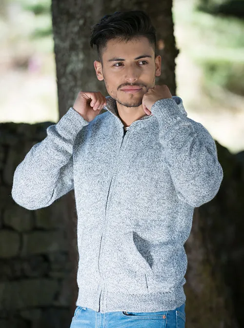 Gray Alpaca Wool Full Zip Hoodie for Men