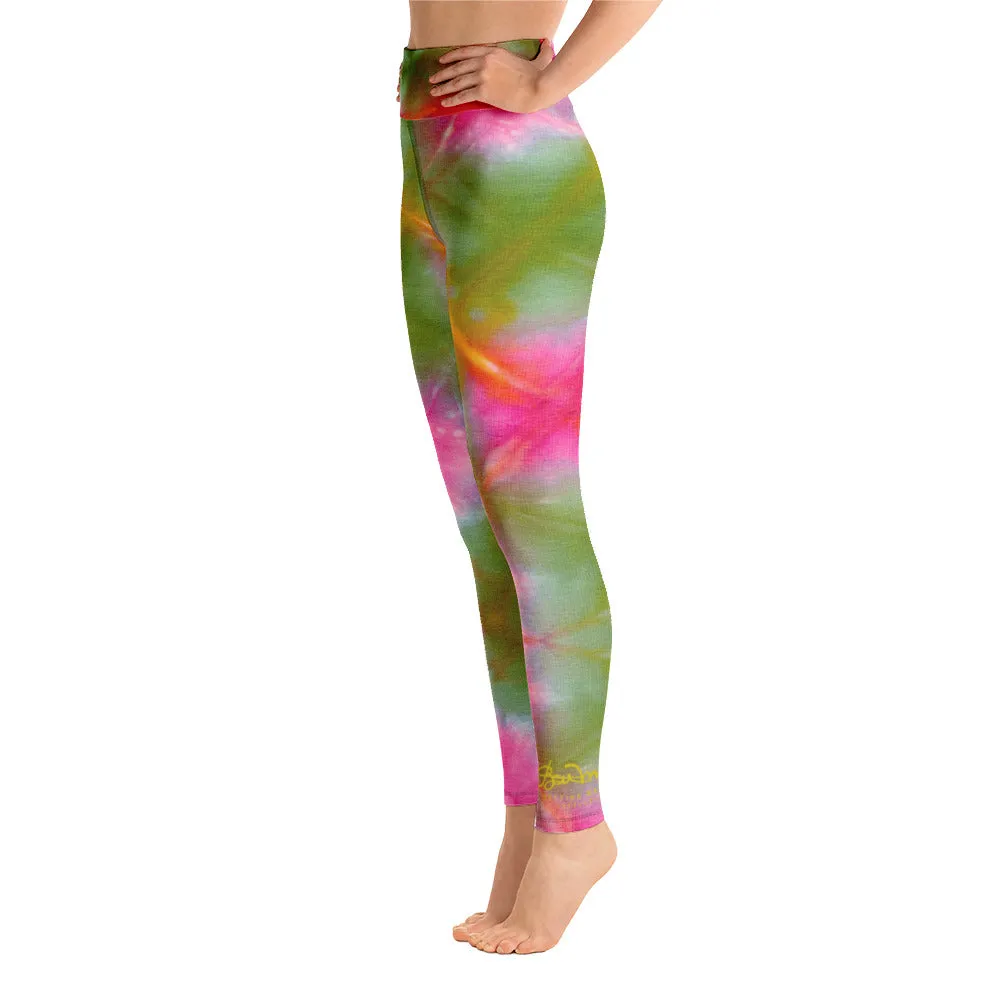 Green Pink Tie Dye Yoga Leggings