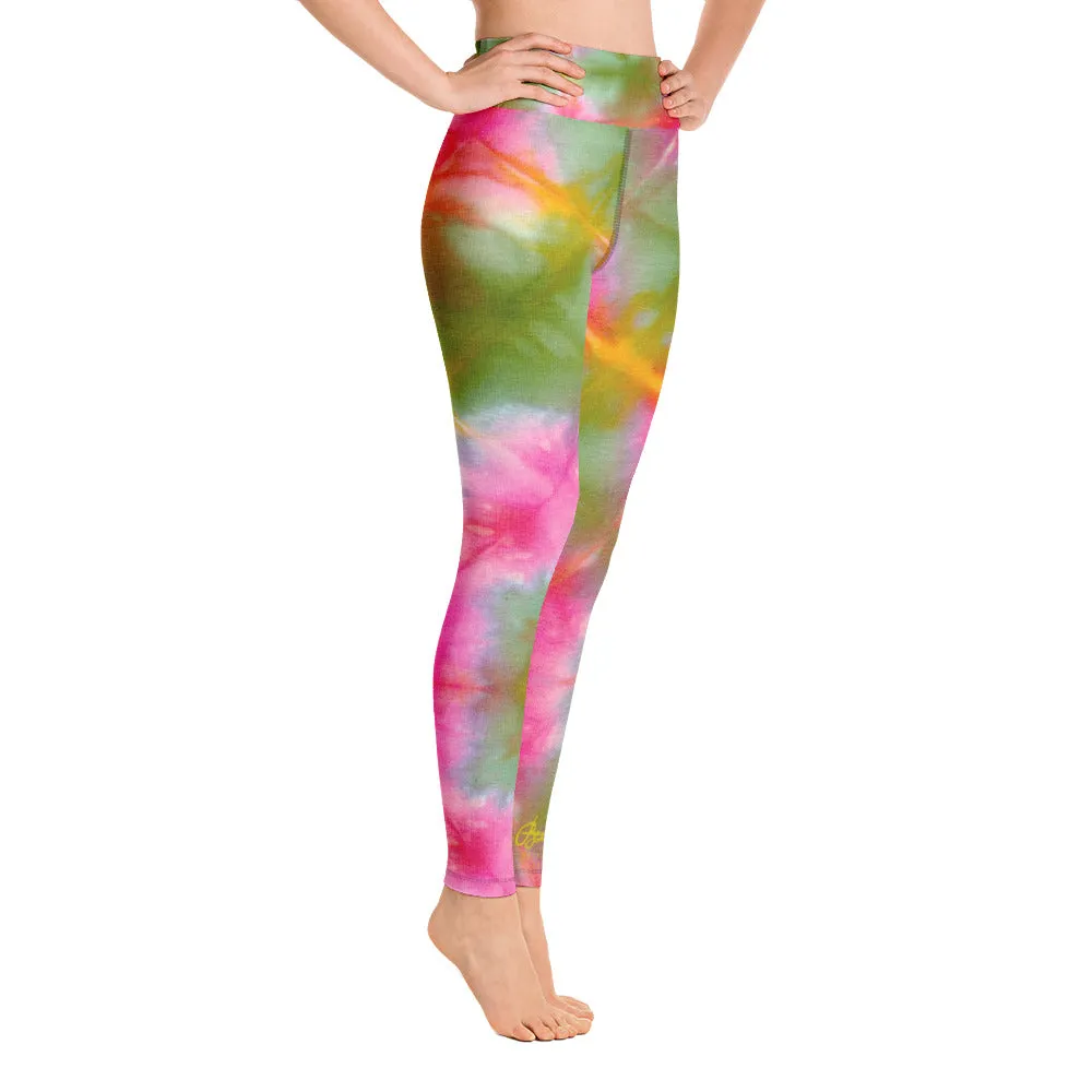 Green Pink Tie Dye Yoga Leggings