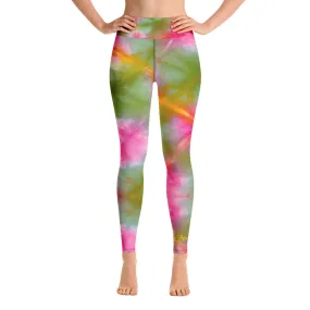 Green Pink Tie Dye Yoga Leggings