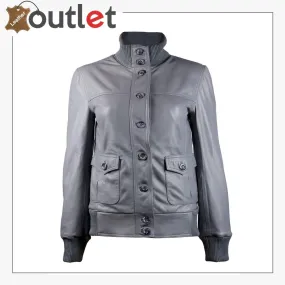 Gusty Grey Bomber Womens Leather Jacket