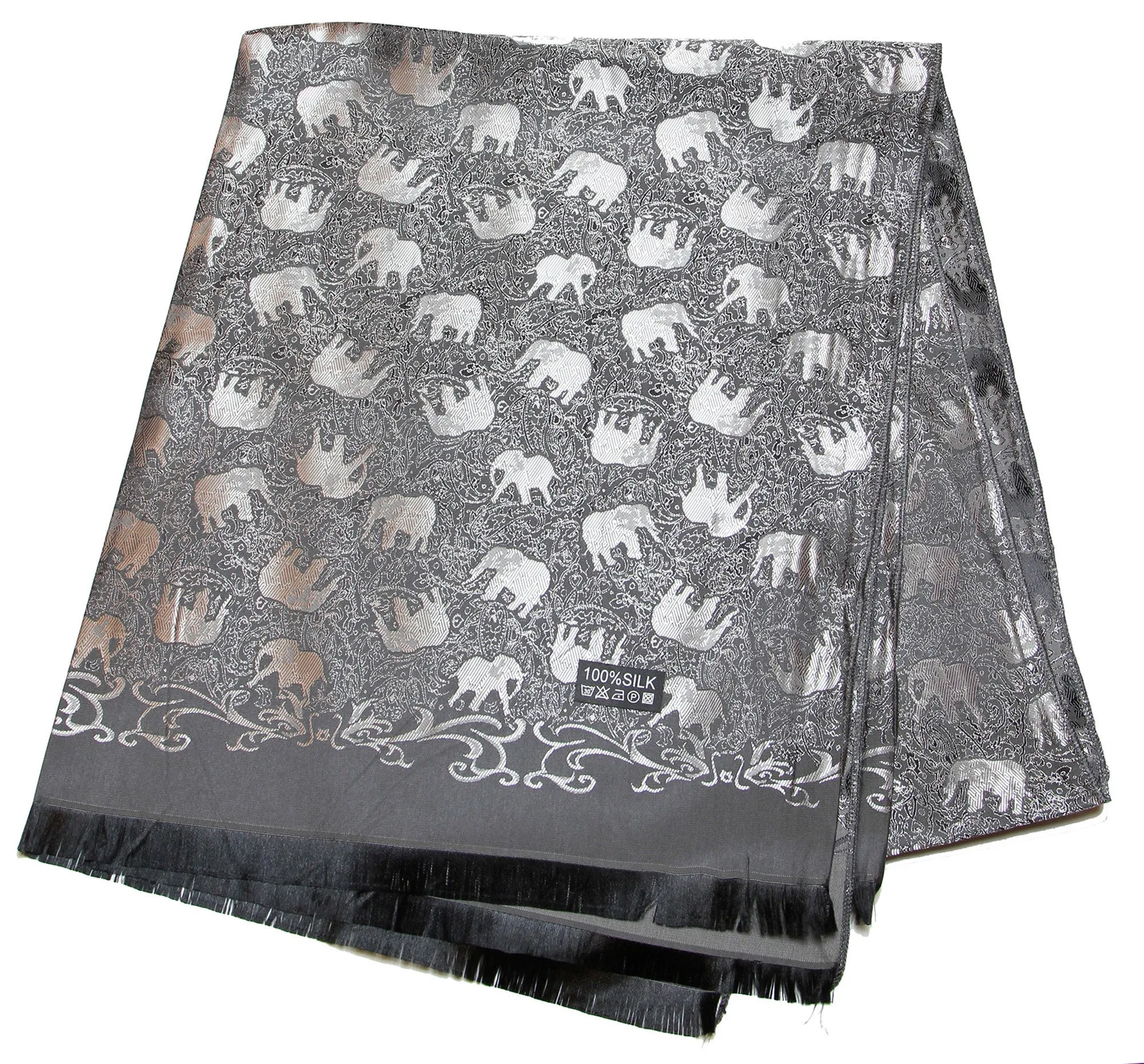 Hand Made Pashmina Shawl Scarf Elephant in Black