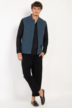 Hassan Linen & Wool Navy Gilet