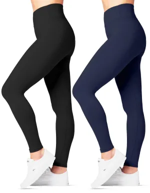 High Waisted Leggings For Women - Full Length, W/Pockets, 2pk Black