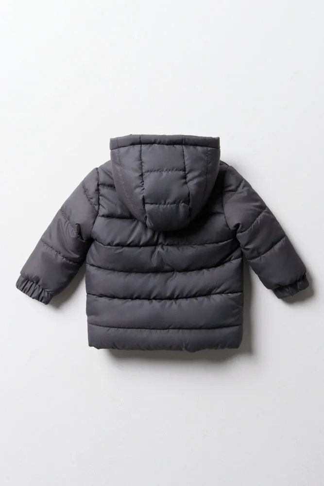 Hooded Puffer Jacket Dark Grey