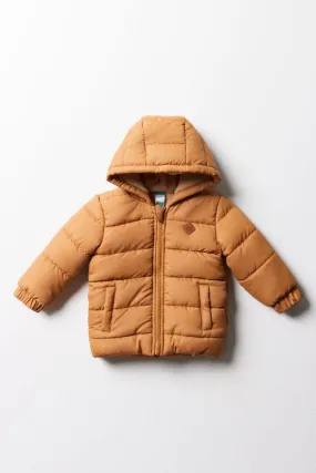 Hooded Puffer Jacket Tan