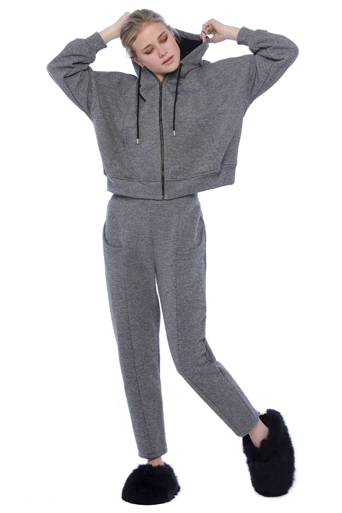 Hoodie with Zipper in Charcoal