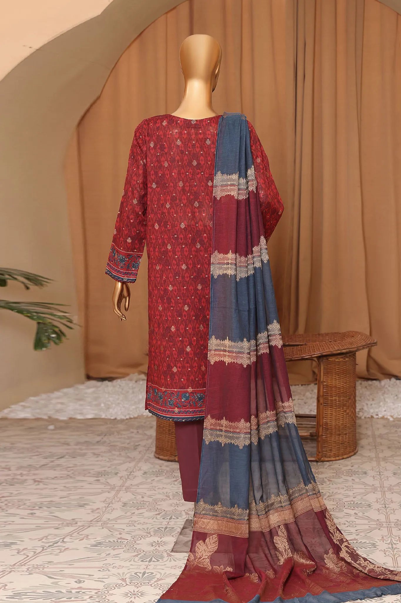 Hz Turkish Jacquard Unstitched 3 Piece Shawl Dyed Yarn Collection'2024-TJS-1144