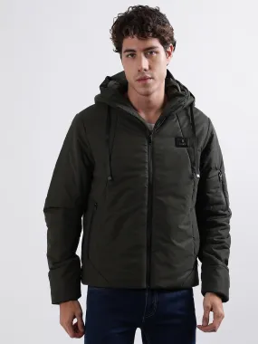 Iconic Men Green Solid Hooded Full Sleeves Puffer Jacket