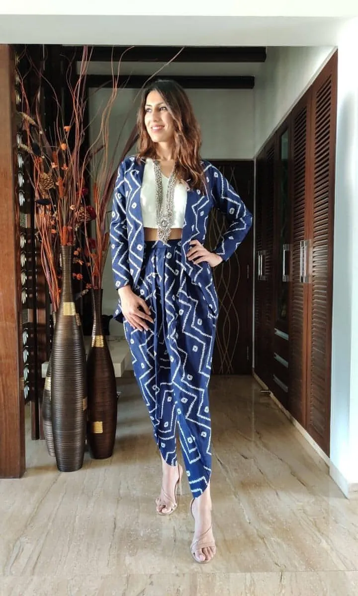 Indigo Blazer Dhoti Set