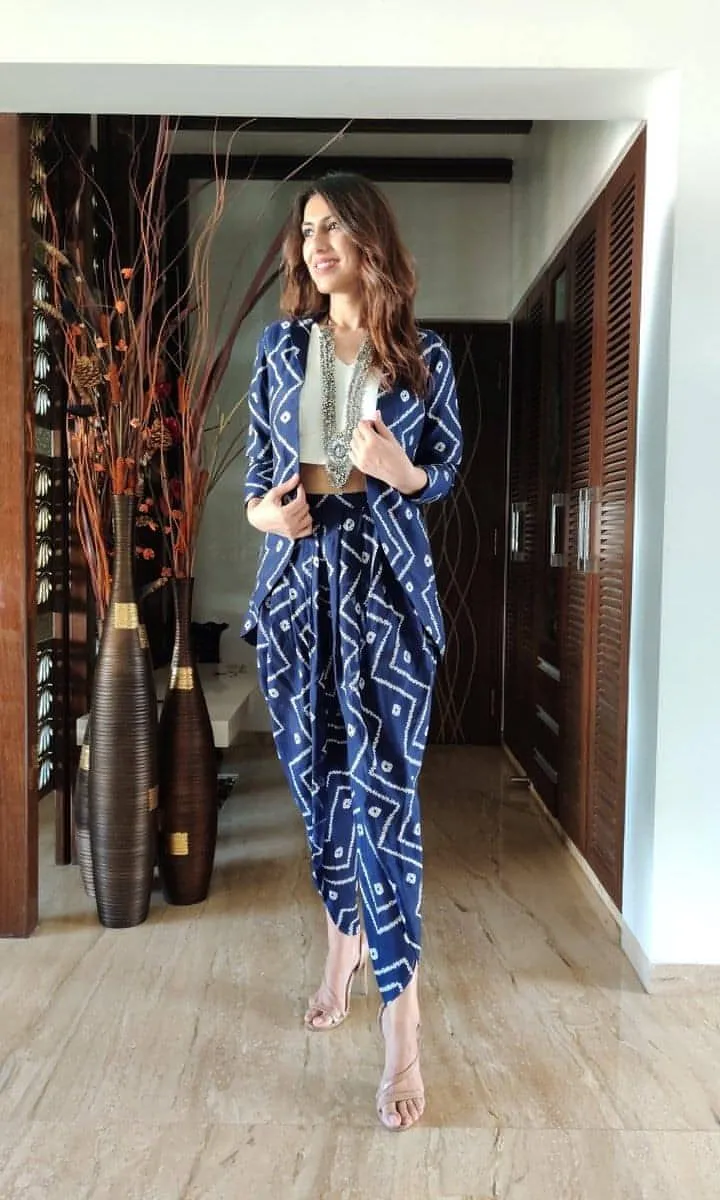 Indigo Blazer Dhoti Set