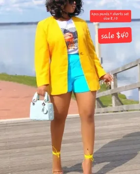 Jacket and shorts 2pcs Yellow-blue set