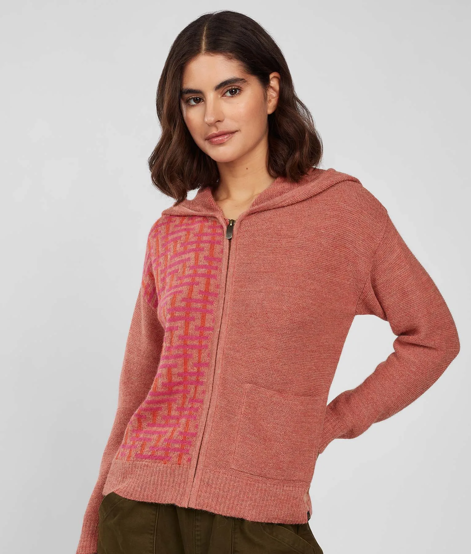 Jacquard & Links Hoodie Full Zip Cardigan