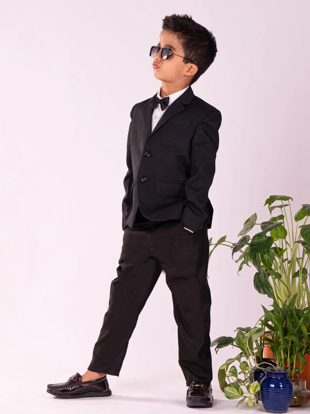 Jashvi Boys' Black Shirt Blazer And Pant