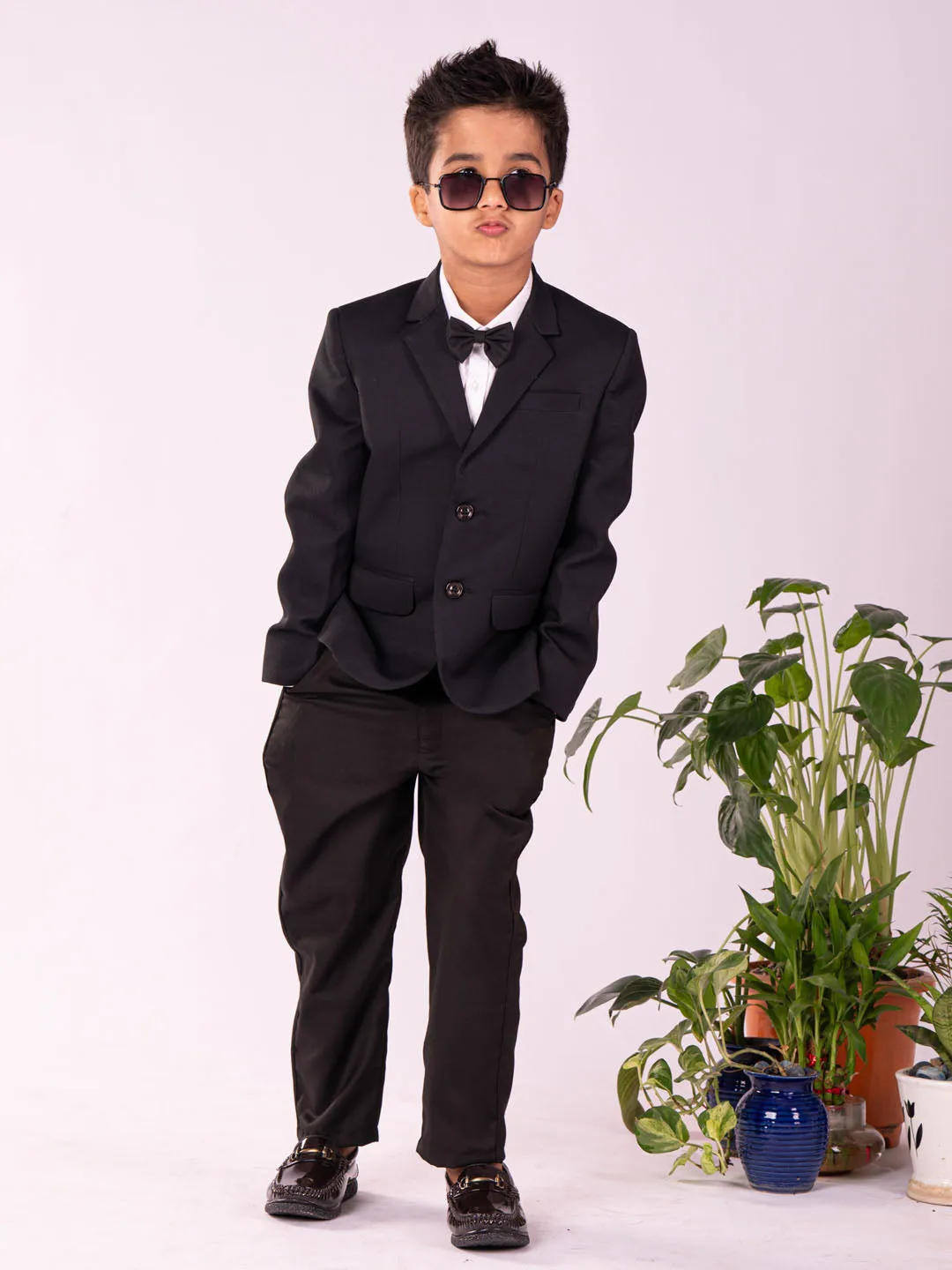 Jashvi Boys' Black Shirt Blazer And Pant