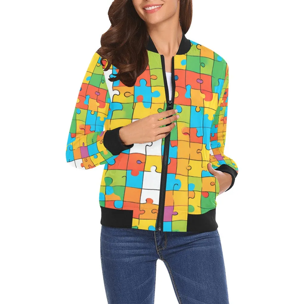 Jigsaw Puzzle Bomber Jacket for Women