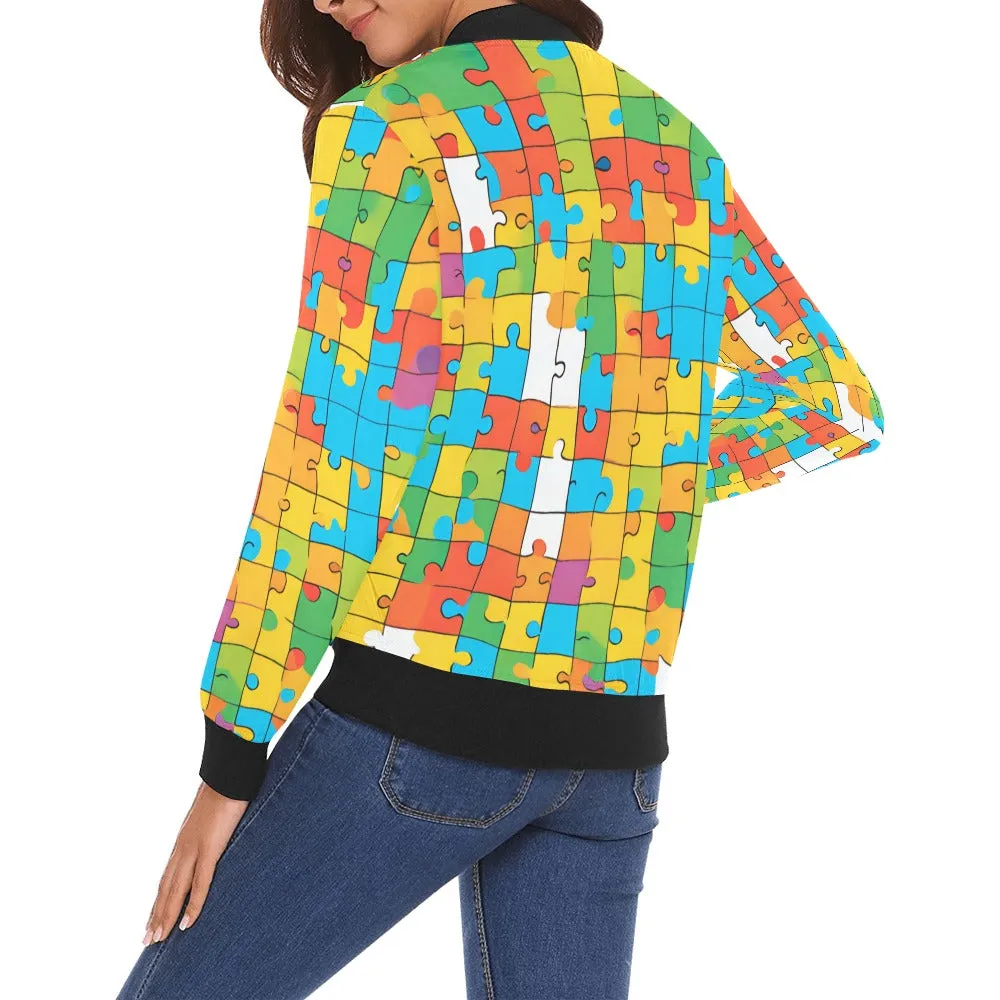 Jigsaw Puzzle Bomber Jacket for Women