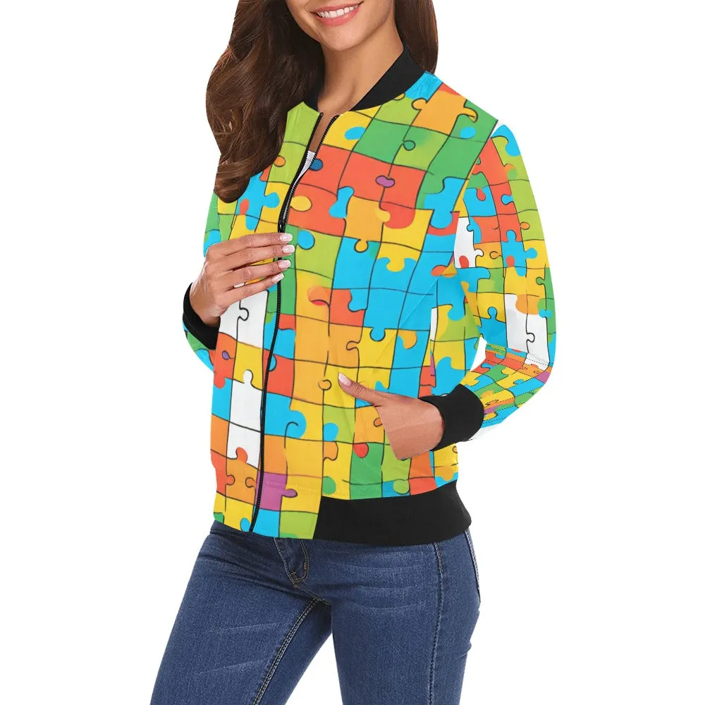 Jigsaw Puzzle Bomber Jacket for Women