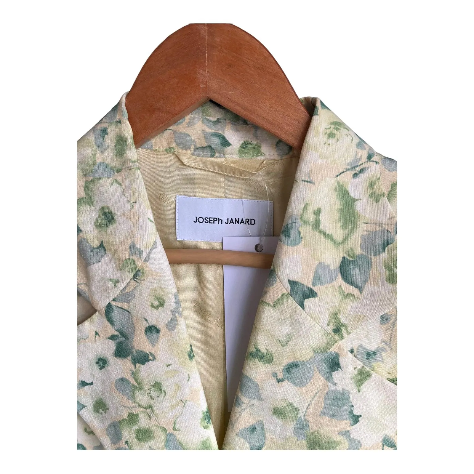 Joseph Jannard Silk & Linen Blend Pale Yellow Floral Long Sleeved Jacket UK Size 12