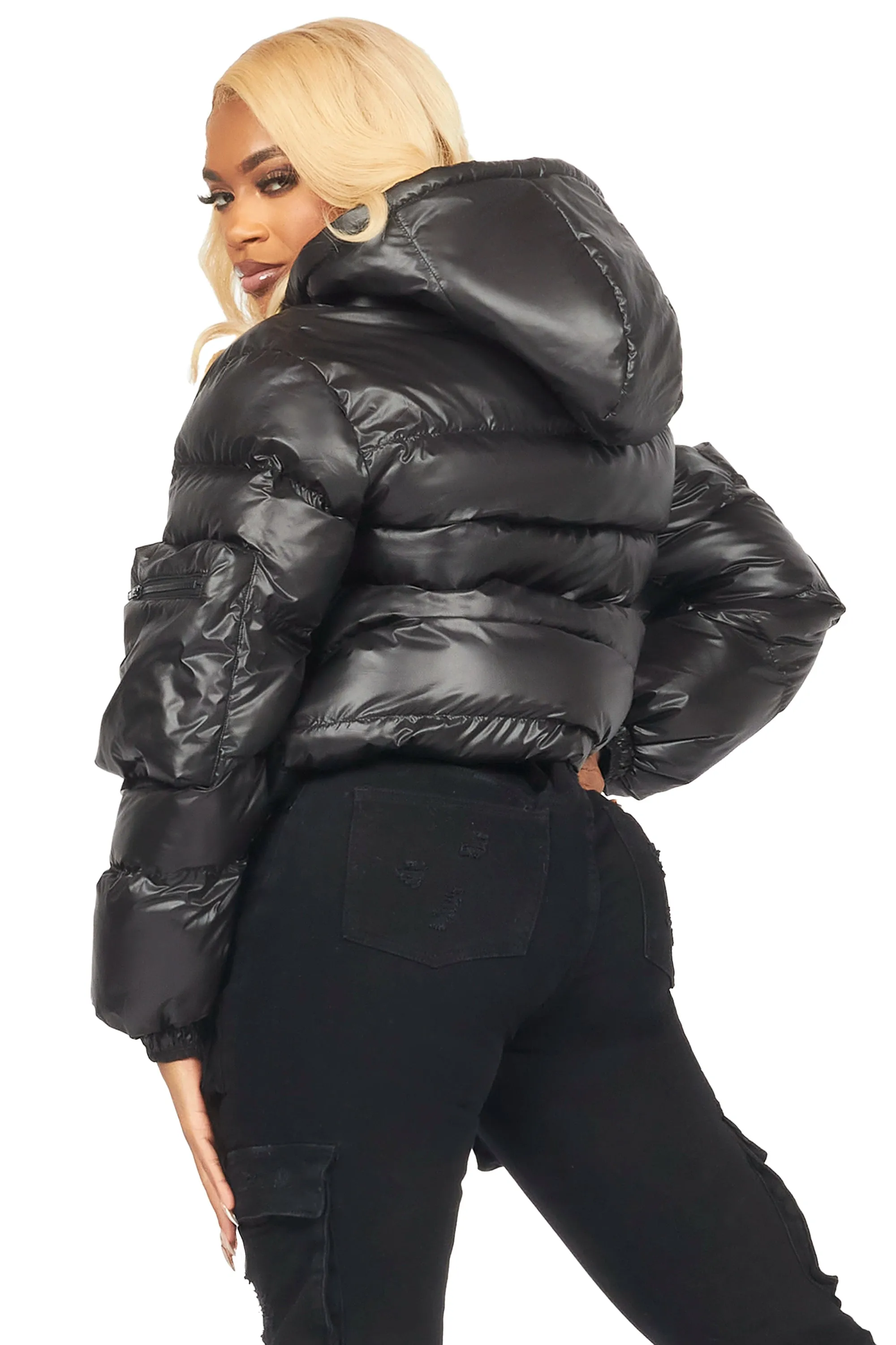 Keisha Black Cargo Puffer Jacket