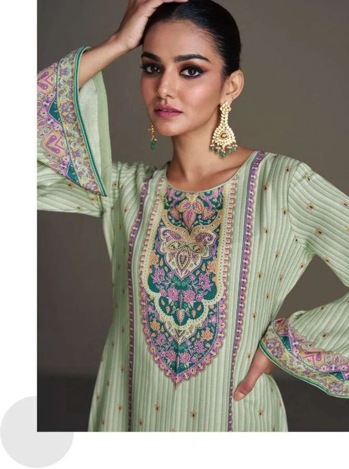 Kesar Pashmina Green Winter Unstitched Suits Dress Materials