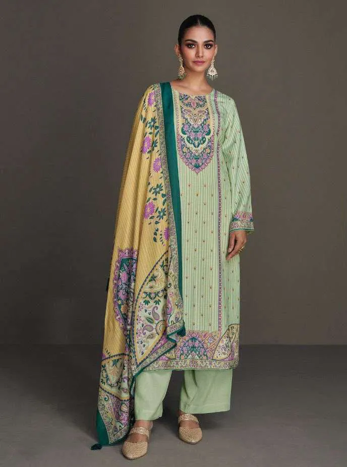 Kesar Pashmina Green Winter Unstitched Suits Dress Materials