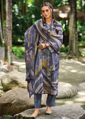 Kilory Pashmina Printed Blue Women Winter Suit Dress Material