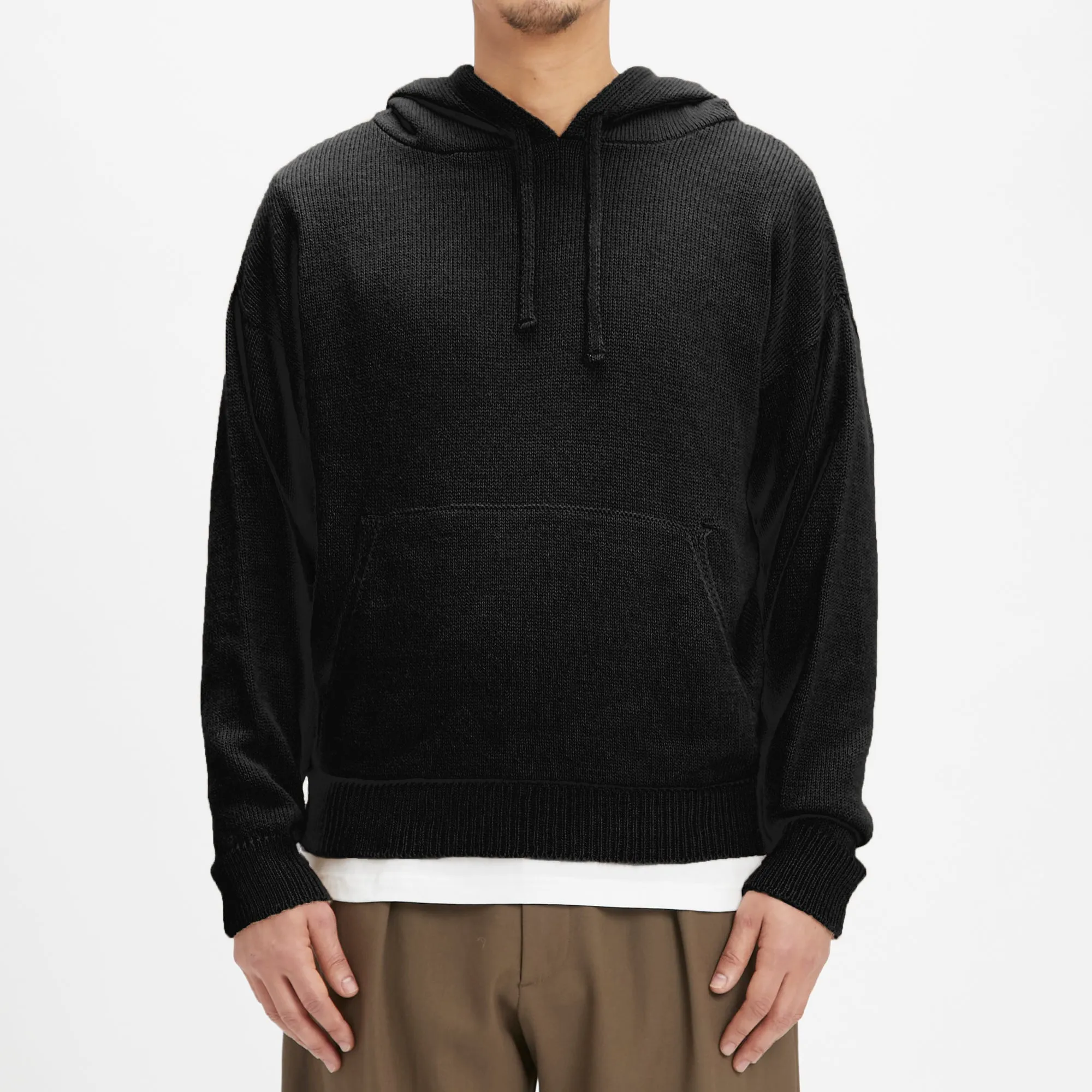 Knit Hoodie - Black Alpaca/Wool