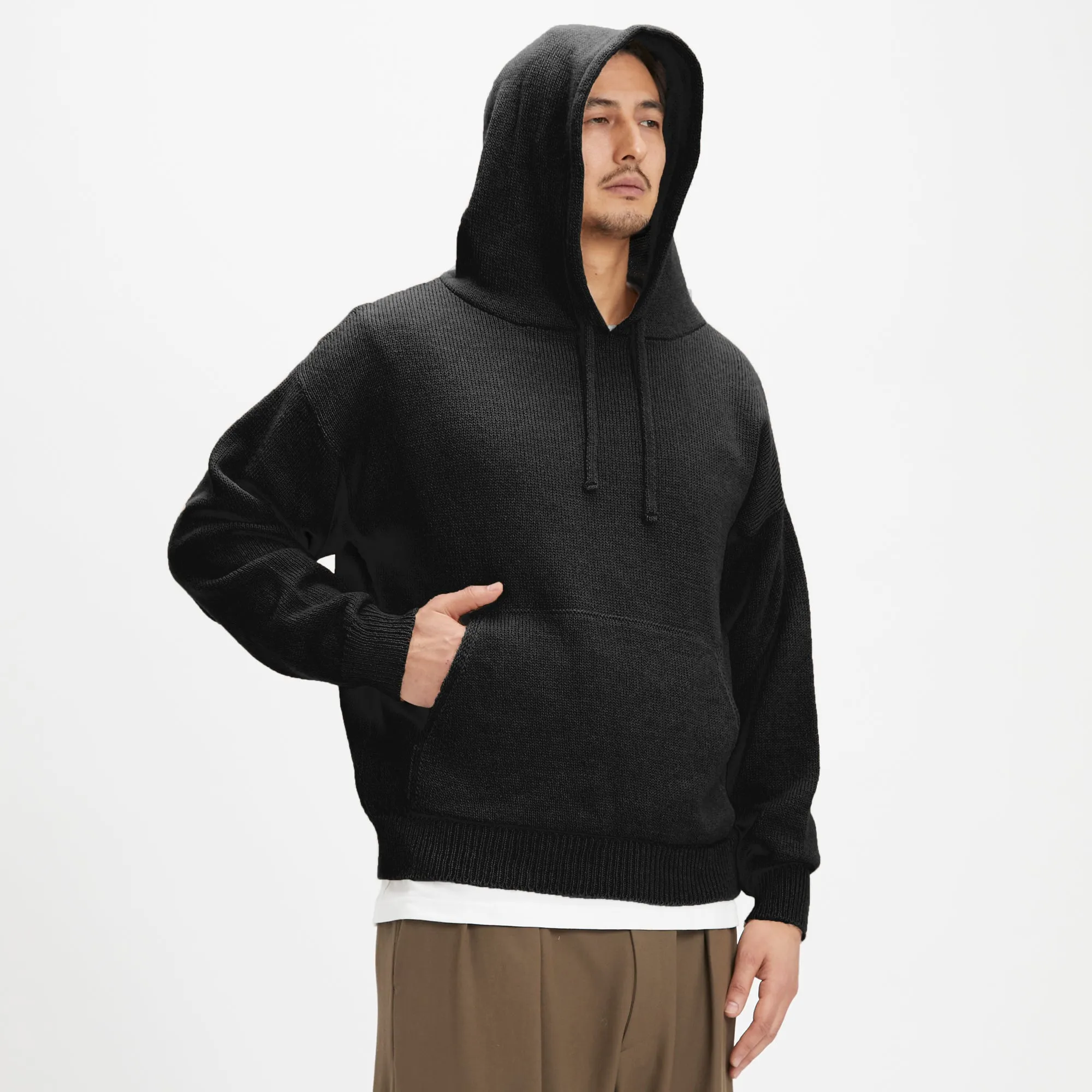 Knit Hoodie - Black Alpaca/Wool