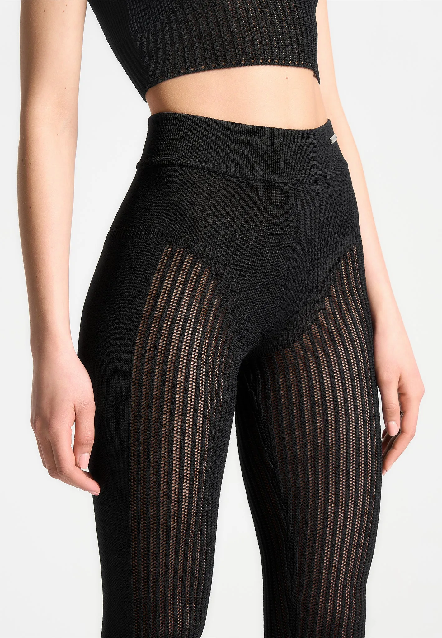 Knitted High Waisted Leggings - Black