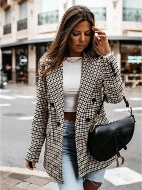 Korean Plaid Long Sleeve Women's Suit Blazer Jacket