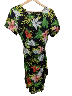 [L] Vintage Tropical Faux Wrap Dress