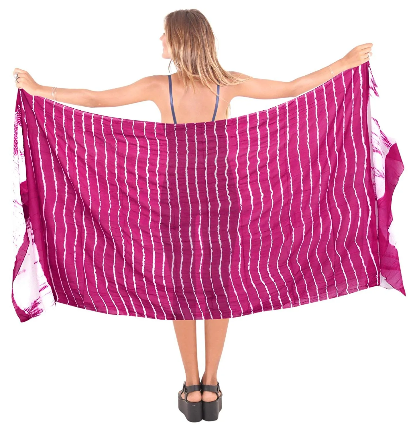 LA LEELA Women Beachwear Sarong Bikini Cover up Wrap Satin_Stripe ONE Size