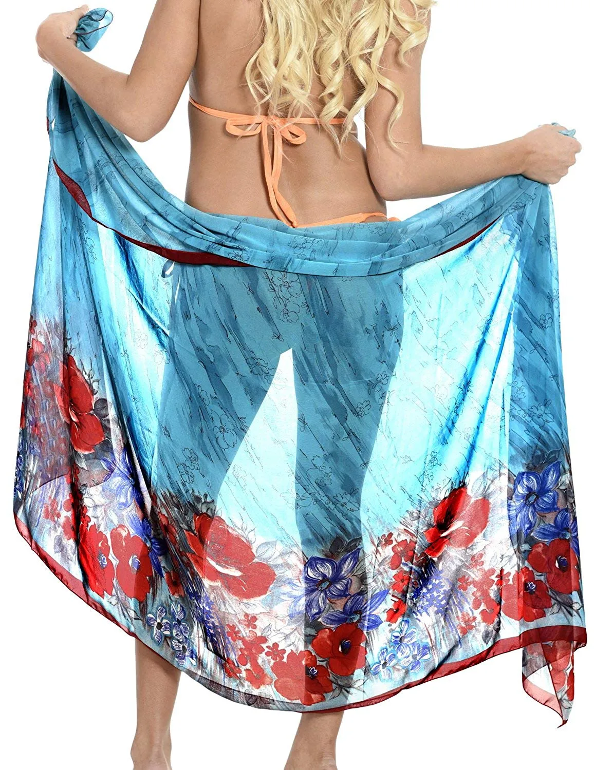 LA LEELA Women Beachwear Sarong Bikini Cover up Wrap Satin_Stripe ONE Size