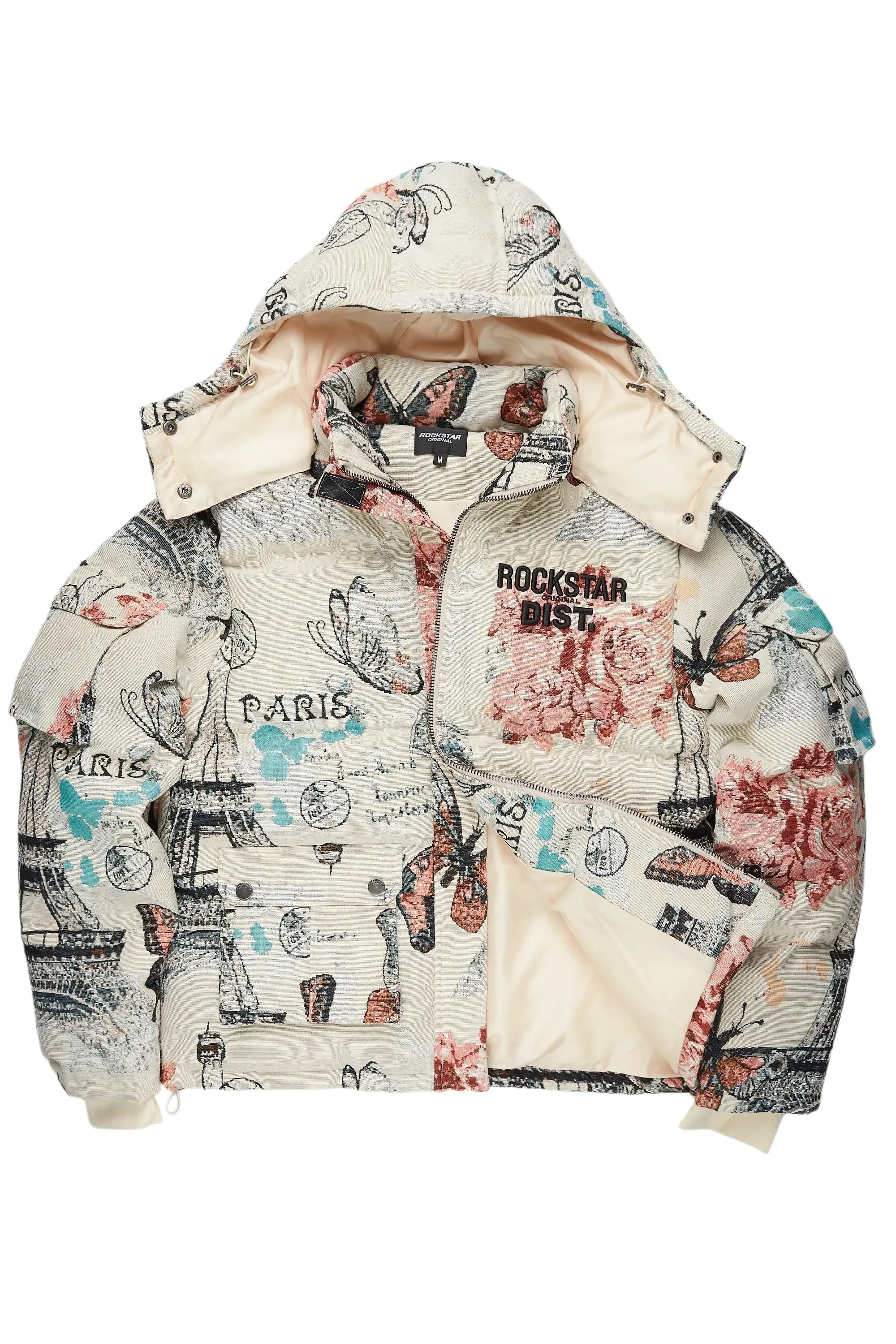 Lamont Beige Multi Tapestry Puffer Jacket