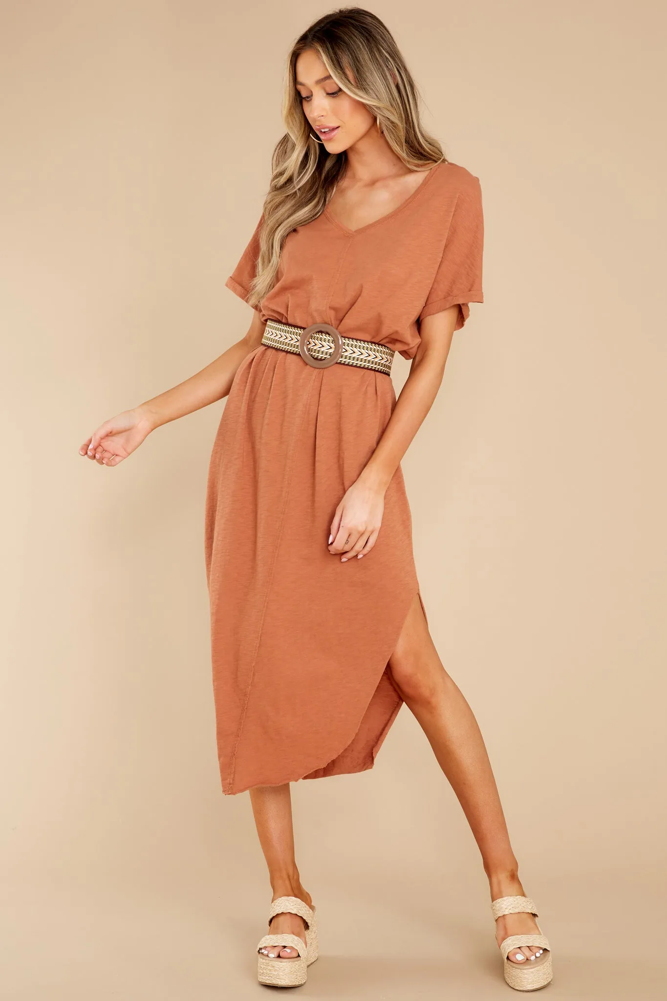 Leia Vintage Brown Slub Midi Dress