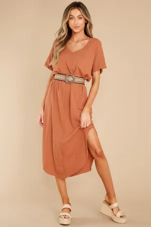 Leia Vintage Brown Slub Midi Dress